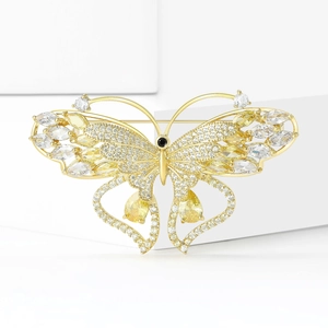 Exquisite gold butterfly brooch with micro-pave zircons for elegant women's fashion