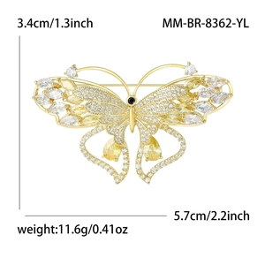 Exquisite golden butterfly brooch with zircon micro-paving and yellow gemstones