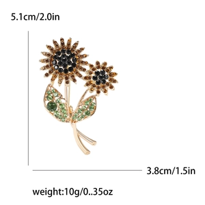 Elegant rhinestone sunflower brooch with gold alloy petals and black center flower pin