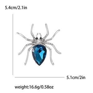 Detailed size guide for blue crystal spider brooch showing dimensions 5.4cm by 5.1cm