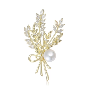 Élégante Broche Épi De Blé Künstliche Perle Alliage Avec Zircone Nœud Papillon Épingle Pour Femmes Accessoires De Mode