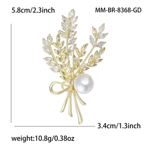 Broche épi de blé élégante avec strass étincelants et perle blanche pour accessoires femme