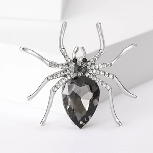 Retro spider brooch with sparkling rhinestones and teardrop gemstone for coats