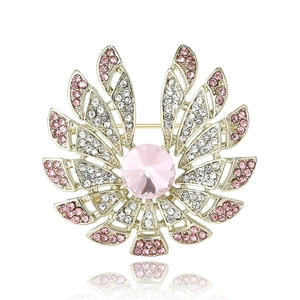 Élégante broche fleur argentée avec cristaux roses et grand cristal central brillant