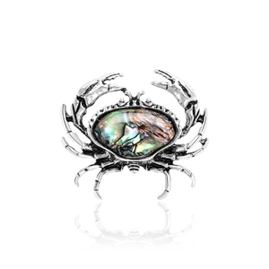 Broche Crabe en Alliage Vintage pour Femmes Avec Incrustation de Coquille d'Abalone Argent Rétro Épingle Forme d'Animal Bijoux de Mode