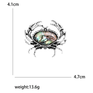 Kreative Krabbenbrosche mit Abalone-Muschel, 4,1x4,7 cm silberne Legierung für Damen