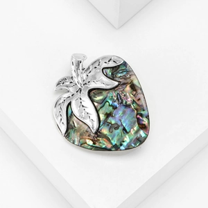 Exquisite strawberry brooch with colorful abalone shell inlay and silver leaves