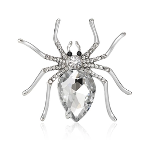 Sparkling spider brooch with large pear-cut crystal and silver alloy rhinestones