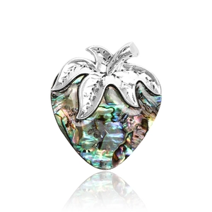 Creative Strawberry Abalone Shell Brooch Alloy Fruit Shape Silver Leaf Inlay Fashion Jewelry Pin For Women Men Daily Accessory