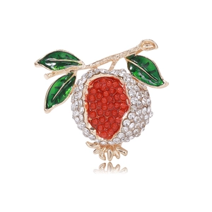 Broche Grenade en Alliage de Strass Style Coréen Vintage pour Femmes Or Vert Rouge Email de Goutte Fruit Epingle Accessoires