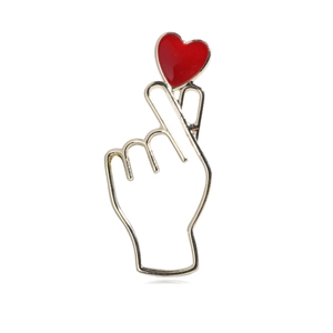 Broche Tendance Geste de Cœur avec les Doigts pour Femmes Alliage Cœur Rouge Strass Épingle Style Coréen Doux Accessoires de Mode