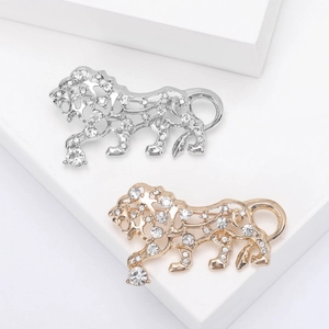 Creative Hollow Tiger Lion Brooch Alloy Rhinestone Inlaid Corsage Pin For Women Men Fashion Animal Jewelry Decoration