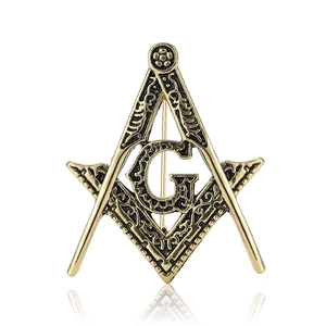 Vintage gold Freemason Masonic compass brooch with G letter logo for men's suit jacket
