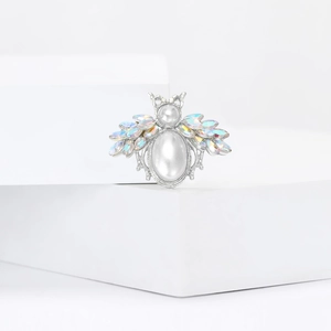 Creative silver bee brooch with pearl body and shimmering AB crystal inlaid wings