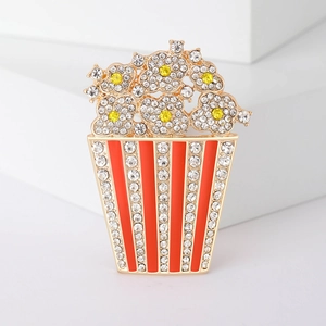 Spilla in Lega a Forma di Popcorn Creativa Con Strass Intarsiati Smalto Goccia d'Olio per Donna Gioielli di Moda Personalizzati