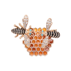 Moda Broche Abeja Panal de Esmalte Hueco para Mujer Aleación de Oro Diamante de Imitación Broche Abeja Pin Joyería Accesorio