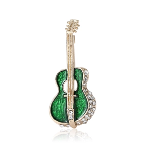 Elegant Alloy Enamel Musical Instrument Guitar Shape Brooch Pin With Rhinestone Unisex Apparel Badge Fashion Jewelry Gift