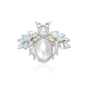 Cute Bee Brooch Alloy Faux Artificial Pearl AB Rhinestone Crystal Wings Pin For Wedding Party Women Jewelry Fashion Accessory