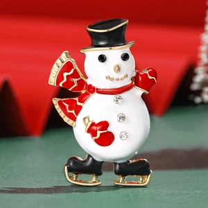 Spilla in Smalto a Forma di Pupazzo di Neve che Pattina Natale Lega Strass Spilla Invernale Accessorio Festivo per Festa di Natale Gioielli