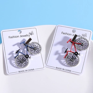 Stereo vintage bicycle brooch set with colorful enamel and sparkling rhinestones