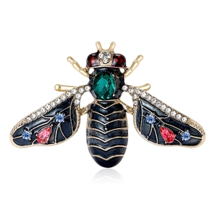 Vintage Alloy Bee Brooch Pin for Women Luxurious Rhinestone Enamel Animal Shape Corsage Jewelry Accessory for Suits
