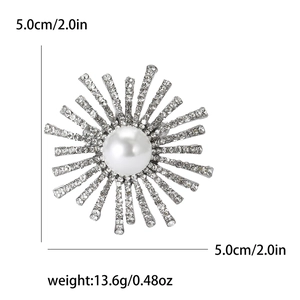 Tableau des tailles détaillé d'une broche tournesol avec perles et strass, de 5,0cm