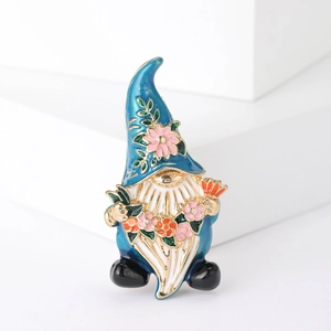 Broche Nain de Jardin en Émail Dessin Animé Figurine de Nain Florale en Alliage Strass Épingle de Revers Accessoire Vêtement Conte de Fées
