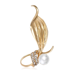 Élégante Broche en Alliage en Forme de Feuille Avec Künstliche Perle Blanche Ronde et Strass Scintillants pour Femmes Bijoux de Mode Cadeau de Mariage