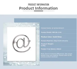 Detailed specs of the vintage alloy @ symbol brooch with rhinestones in 35mm x 30mm size