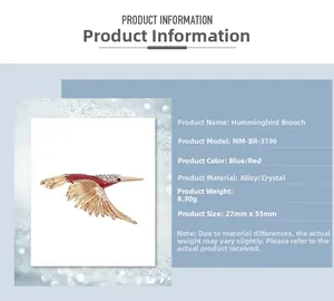 Kolibri-Brosche Details mit Maßen 27mm x 55mm rote Emaille und goldene Texturierung