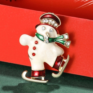 Spilla pupazzo di neve pattinatore con smalto colorato e strass lucidi per Natale