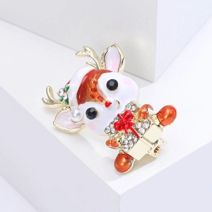 Broche de Noël Rennes avec Finition en Émail et Boîte de Cadeau en Strass Scintillant