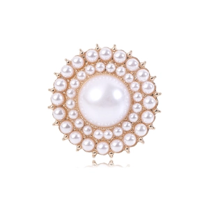 Elegant Round Sunflower Artificial Pearl Brooch For Women Vintage Gold Silver Alloy Rhinestone Inlaid Pin Wedding Party Jewelry Gift