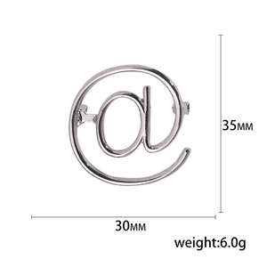 Creative silver metal @ symbol brooch for clothing decoration 30mm width 35mm height