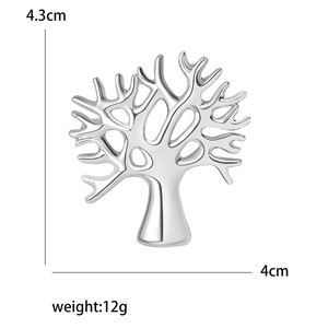 Broche arbre de fortune argentée polie avec branches creuses, 4,3 cm et 12 g poids