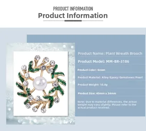 Detailed specs of floral wreath brooch with 40mm x 34mm size and 10g weight