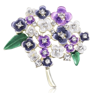 Elegant Hydrangea Flower Brooch Alloy Drip Oil Enamel Rhinestone Inlaid Accessory Women Fashion Floral Clothing Pin Jewelry