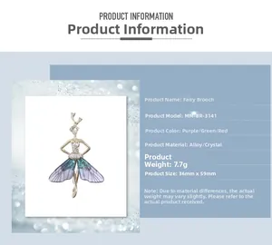 Detailed view of the fairy elf brooch with rhinestones and purple gradient wings