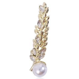 Elegant Wheat Ear Brooch Gold Alloy Rhinestone Artificial Pearl Pin For Women Wedding Banquet Party Dress Jewelry Accessories