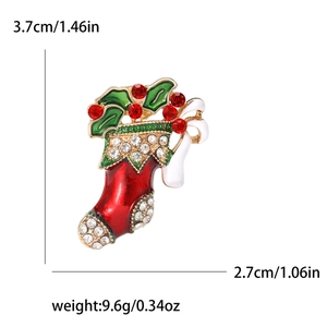 Weihnachtssocken-Brosche mit roter Emaille und Kristallen, Größe 3,7x2,7cm für Festmode