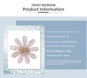 Detailed view of elegant rhinestone flower brooch with 36mm size and alloy material specifications