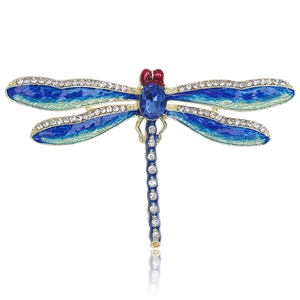 Vintage Alloy Enamel Dragonfly Brooch For Women Colorful Insect Pin With Rhinestone For Clothing Decoration Gift Accessory