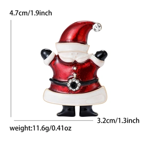 Broche Père Noël à la mode en émail avec strass blancs et dimensions affichées