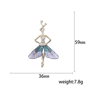 Creative ballet dancer brooch with gradient butterfly wings and sparkling crystals