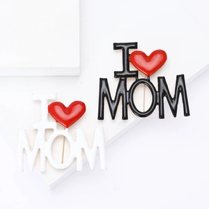 Minimalist I Love Mom enamel alloy brooch pins in black and white set for women