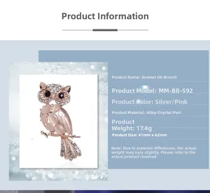 Detail view of cat-eye owl brooch featuring enamel coating and rhinestone accents