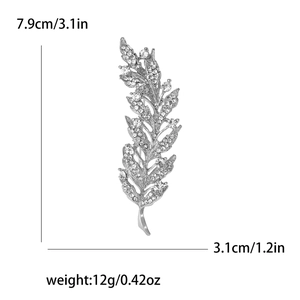 Spécifications de taille de la broche feuille de blé argentée avec strass et mesures