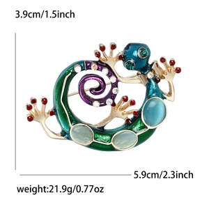 Chic lizard brooch with colorful enamel, green cat-eye stones, and clear crystals on alloy