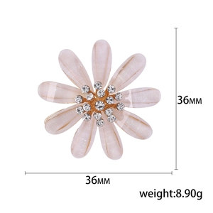 Elegant daisy flower brooch with pink pearlescent petals and crystal rhinestones 36mm