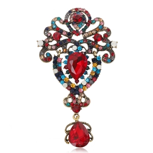 Broche de Aleación de Diamantes de Imitación Barroco Vintage para Mujer Colgante de Gota de Agua Colorido Corsage Joyería de Fiesta